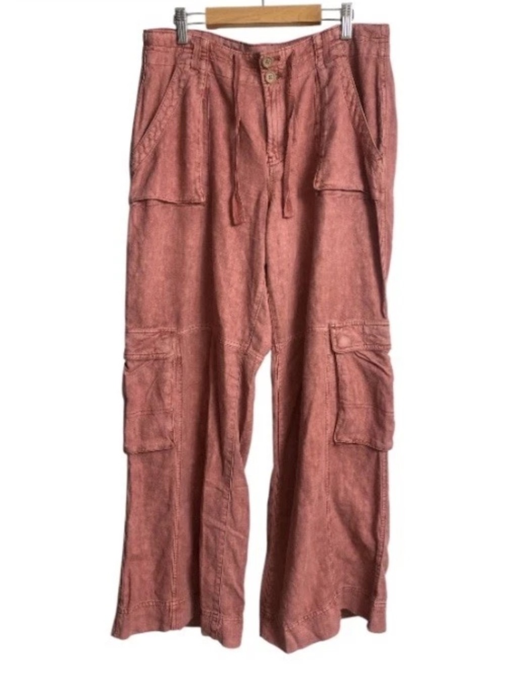 PILCRO BY ANTHROPOLOGIE Linen Blend Beach Cargo Trouser Pants Size 29 Dark Rose - Picture 4 of 12